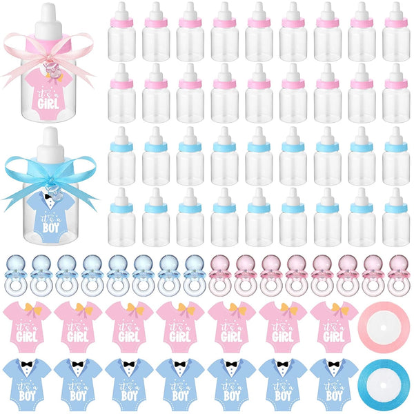 162 Pcs Gender Reveal Baby Shower Favors 48 Mini Milk Bottles Plastic