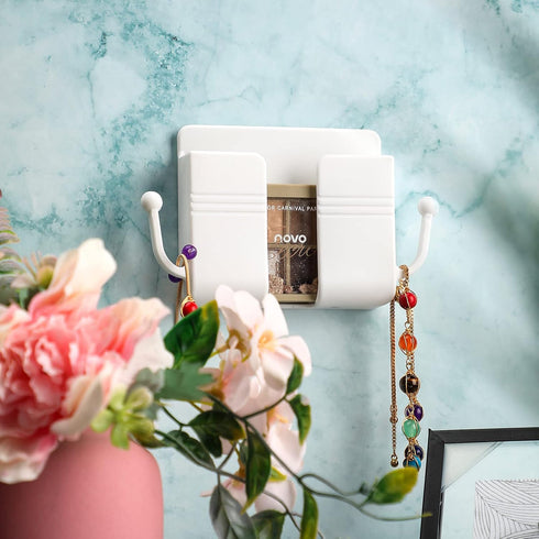 6 Pieces Wall Mount Phone Holder Self-Adhesive Organizer Storage Box for Bedroom (White, Yellow, Green, Pink, Blue)