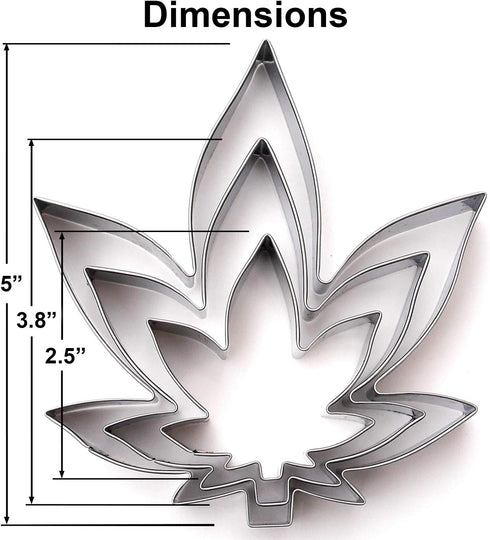 Hemp Marijuana Leaf Cookie Cutter Set - Sharp Stainless Steel Cooking Utensils, 3-Piece Bakery Supplies