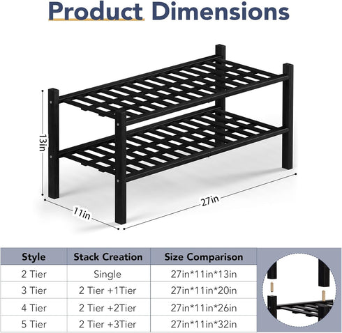 2 Closet,Hallway,Entryway,Small 27"x11"x13" Haddockway Tier Bamboo Shoe Rack Storage Organizer, Multifunctional Free