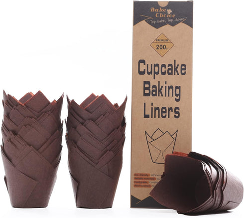 Nordic Paper 200pcs Brown Tulip Cupcake Liners, Standard Size Baking Cups, EU Parchment Paper Muffin Liners