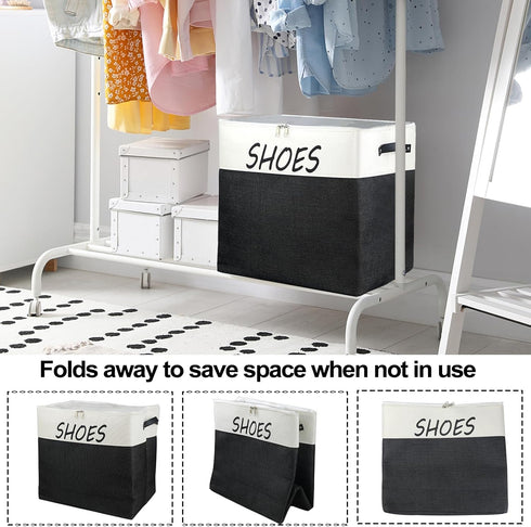 MUOUAKATE Large Entryway Shoe Storage Organizer, Shoe Basket for Entryway with Clear Cover, Foldable Mudroom Shoe Bin