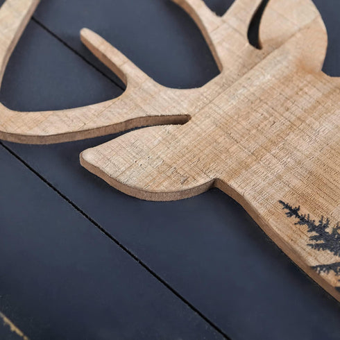 12 16 Inches NIKKY HOME Cabin Wall Decor, Decorative Deer Wood Framed Forest Mountain Woodland Wildlife Lodge Elk