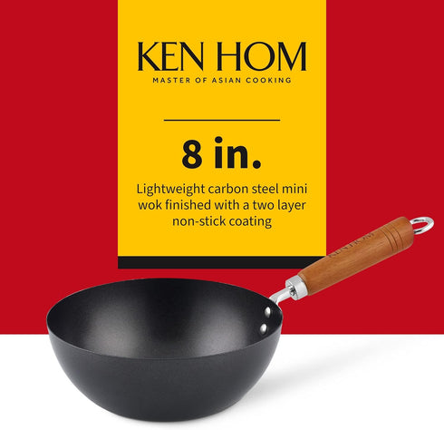 Ken Hom Classic Non-Stick Carbon Steel Mini Wok - Lightweight Carbon Steel Mini Wok - Non-Stick Stir Fry Pan & Wok - Hand Wash Only - 8 inches by Ken Hom