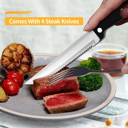 ENLOY 24 Pieces Silverware Set, Stainless Steel Flatware Cutlery with Steak Knives, Service for 4, Mirror Polished and