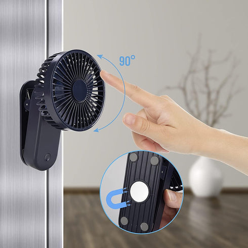Portable Clip on Mini Desk Fan, 2400mAh Rechargeable USB Battery Operated Stroller Fan with Magnet, Royal Blue by KONPWAY