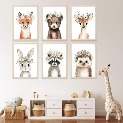 Baccone 8x10x6 Inch Woodland Animal Nursery Wall Art Decor Baby Girl Room Pictures Floral Crown Animal Canvas Wall Art