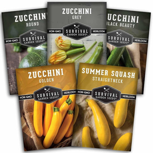 Survival Garden Seeds Zucchini & Squash Collection Seed Vault - Non-GMO Heirloom