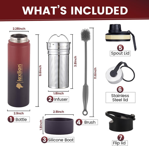 Tea Infuser Bottle - 22 Oz Fruit Infuser Water Bottle, Triple Walled Insulated Stainless Steel with 3 Lids