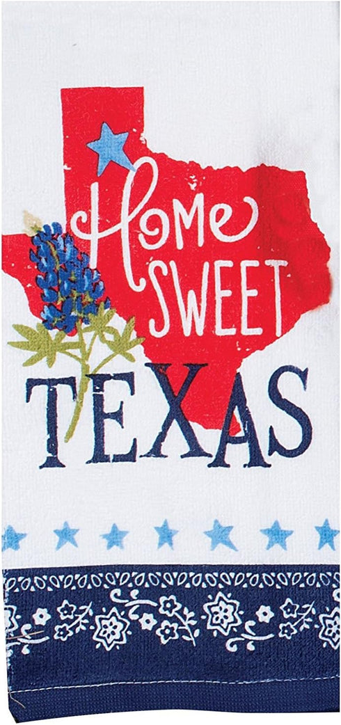Kay Dee Designs Tea Towel and Cotton Terry Dishtowel Bundle, Home Sweet Texas Bluebonnets (2 Items)