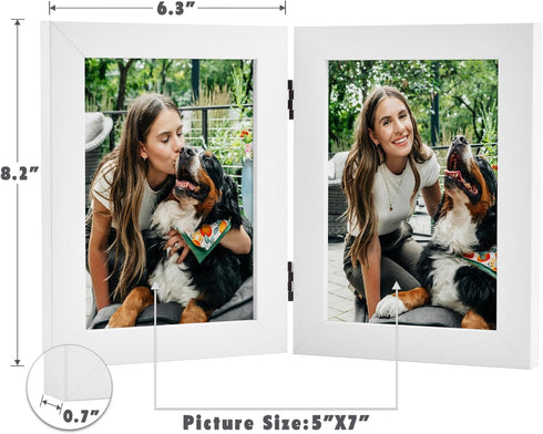 Frametory 4x6 Double Picture Frame - Hinged Real Glass Collage for 2 Photos, Vertical Desktop Frame (Blue, 1 Pack)