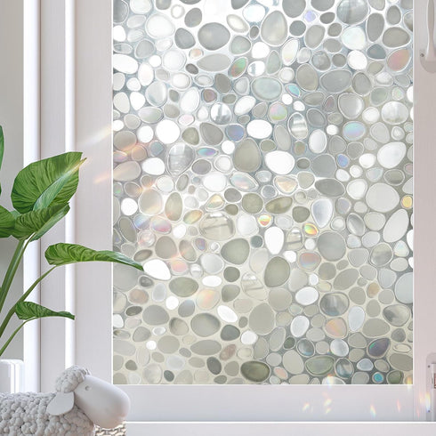 Window Privacy Film, Stained Glass Films, 3D Pebble Rainbow Window Cling Decorative Decals, 17.5" x 78.7"