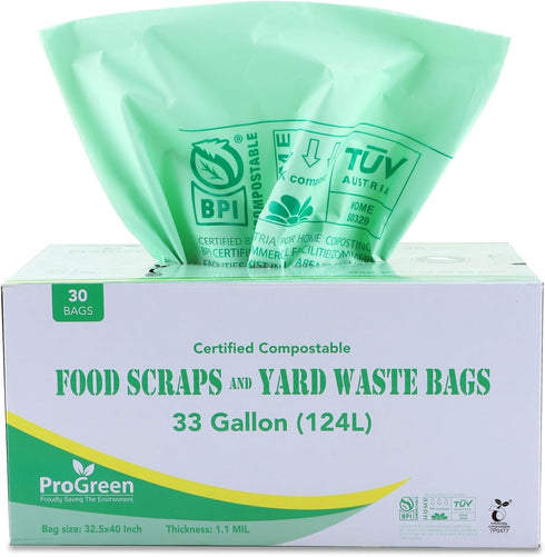 ProGreen Compostable Bags 33 Gallon, Extra Extra Thick 1.1 Mil, 30 Count, Extra