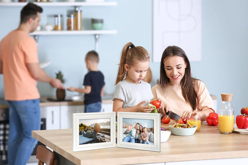 Double Horizontal White Wood Picture Frame 5x7 - 4.5x6.5 Opening Foldable Photo Frame for Landscape View