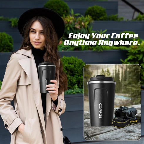 cold(2nd-Black, 12OZ) SPLMIFA Travel coffee mugs leak-proof, reusable coffee cups with lids, stainless steel vacuum