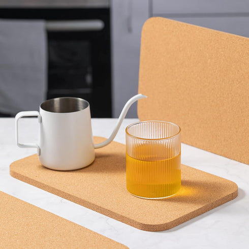 Rectangle Cork Trivets Set - 4 Pack, 12" x 7" x 0.4" Thick, Heat-Resistant Hot Pads for Kitchen