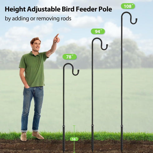Feblomst 108" Hummingbird Bird Feeder Pole, Shepherds Hooks for Outdoor Heavy Duty, Tall Feeders Stand for Hanging