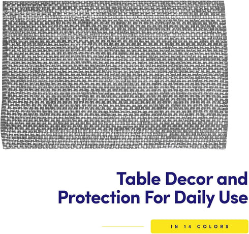 Sweet Home Collection 100% Cotton Placemats, Set of 6, Two Tone Woven Fabric, 13" x 19", Soft Durable Table Mat, Gray