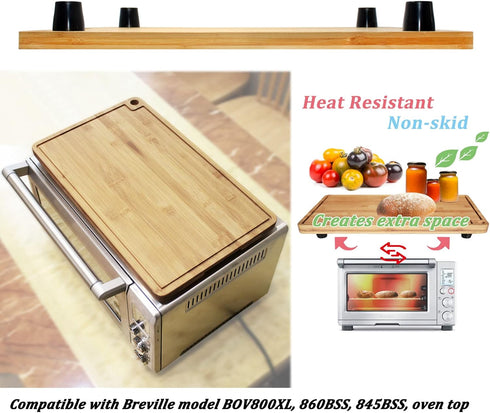 Bamboo Wood Cutting Boards for Mini Smart Toaster Oven Air, Compatible with Breville 860 BSS/845BSS Countertop Oven, 1.2inch Heat Resistant Silicone Feet, Creates Storage Space by Ansoon