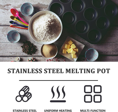 Hemoton Stainless Steel Double Boiler Pot, Melting Pot for Chocolate, Baking Pan for Butter, Candy, Cheese, Candle Soap