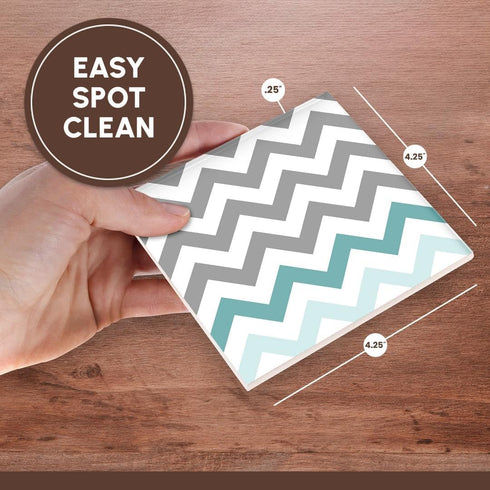3dRose cst_179811_3 Set of 4 Ceramic Tile Coasters - Grey Chevron with Mint Turquoise Zig Zag Accent