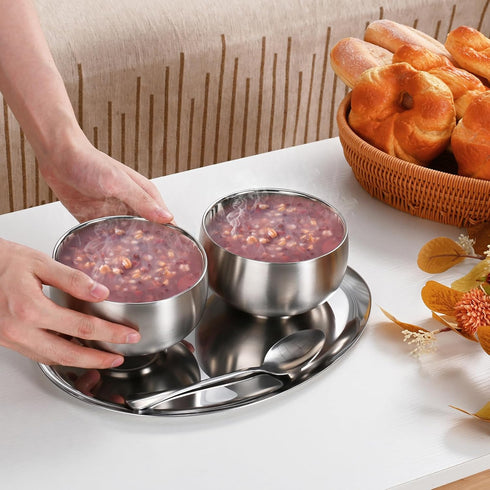 2pcs Double-wall Vacuum Insulated Stainless Steel Bowl - 500ml Anti-shatterproof Soup, Appetizer, Snack, Ice Cream Bowl