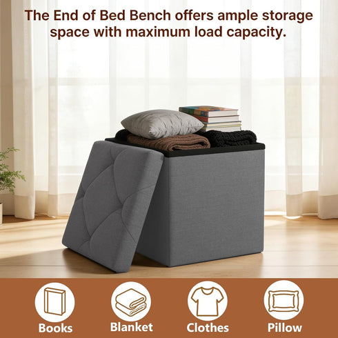 ZEUKMXOO Storage,35 Inches Grey15Wx15Dx15H Storage Ottoman Footrest Stool Small Ottoman with Foldable Ottomans Foot