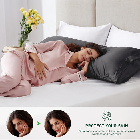Love's Cabin Satin Body Pillowcase, Silky Cooling Long Pillow Cover with Envelope Closure, 20x54 inches, Black