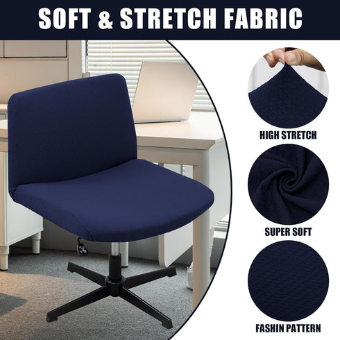 MINGPINHUIUS Armless Adjustable Chair Cover, Knitted Jacquard Velvet Slipcover for Office Desk Chair (Navy Blue)
