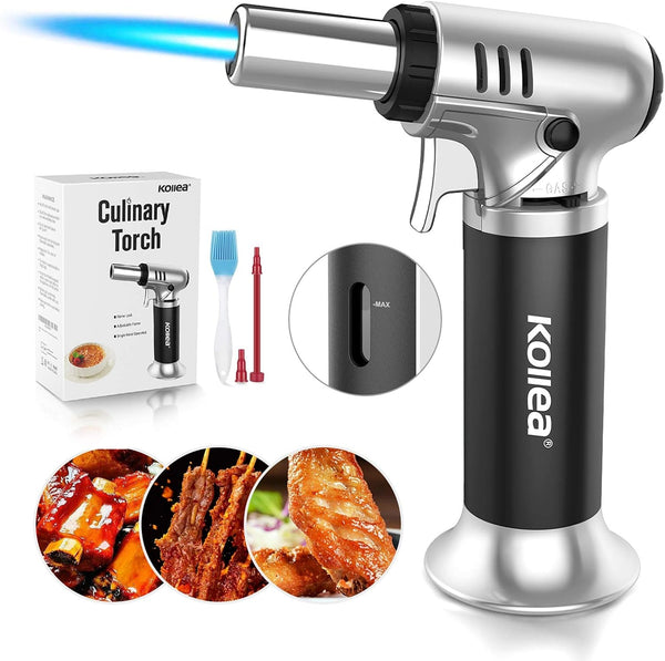 Kollea Butane Torch Lighter, Mini Kitchen Cooking Torch with Fuel Gauge & Continuous Flame Lock, Culinary Blow Torch