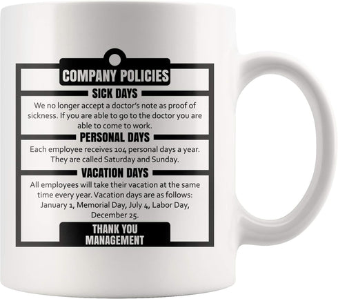 Panvola Company Policies Employees Gift from Boss, 11 Ounces Funny Office Coffee Mug, Sarcastic Gag Gift Ideas