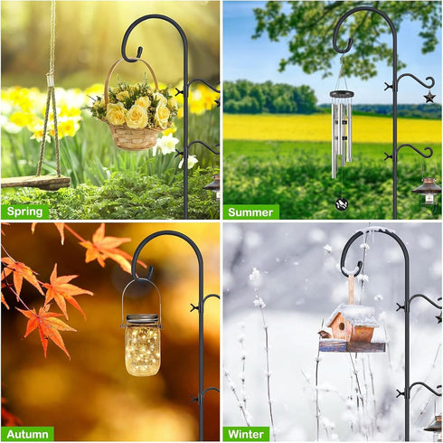 61 Inch 5 Hummingbird Shepherds Hooks for Outdoor Heavy Duty, Adjustable Bird Feeder Pole with Prong Base, Feeder Stand