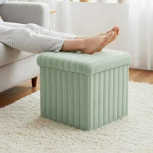 Wenqik Green Storage Ottoman Cube, Fluffy and Furry Green Square Foot Rest