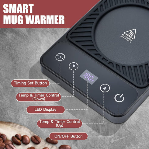 6-Temperature Mug Warmer - Electric Coffee Mug Warmer with Timer,Coffee Cup Warmer for Desk Auto Shut Off,Smart