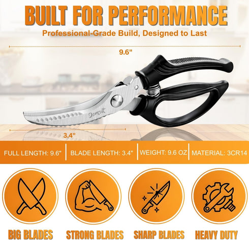 Poultry Shears, Kitchen Shears Heavy Duty for Food With Anti-Slip Handle & Safety Lock, Meat Scissors, Chicken