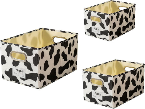 Foldable Animal Cow Storage Bins Set of 3, Collapsible Fabric Organizer Boxes with Handles, 10L, 19L, 34L