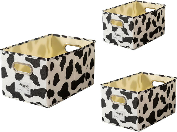 Foldable Animal Cow Storage Bins Set of 3, Collapsible Fabric Organizer Boxes with Handles, 10L, 19L, 34L