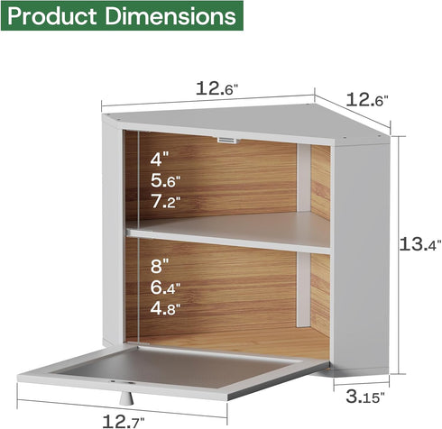 kiplant Countertop 2-Layer Corner Bread Box for Kitchen - Bamboo Wood, Wavy Acrylic Door, White Adjustable Bread