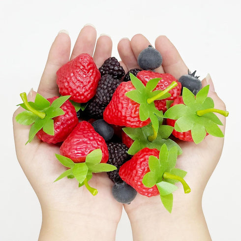 60 Woohome PCS Fake Fruit Fake Blueberries Fake Strawberries Simulation Fake Strawberry for Party Decor Home Kitchen