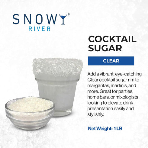 Rimmer Rimming 16oz Snowy River Clear, Cocktail & Margarita Sugar - Vibrant Color Glass Sugar with Medium Crystal