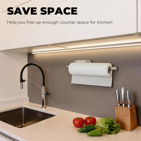 2 Pack,Stainless CUXIXA Paper Towel Holder Under Cabinet Steel Paper Towel Holder Wall Mount for Kitchen, Bathroom, RV