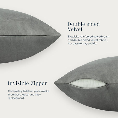 Phantoscope Pack of 2 Velvet Decorative Throw Pillow Covers - Soft Solid Square Cushion Case, Mist Grey 20 x 20 inches