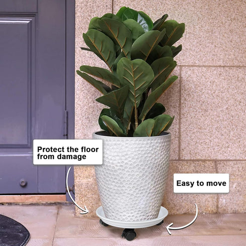 Rolling Plant Caddy with Wheels - White Flower Pot Dolly