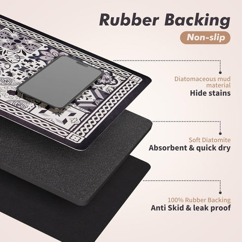 Coffee Mat, Boho Style Dish Drying Mat, Fast Water Absorption, Easy to Clean, Fit for Coffee Bar Accessories