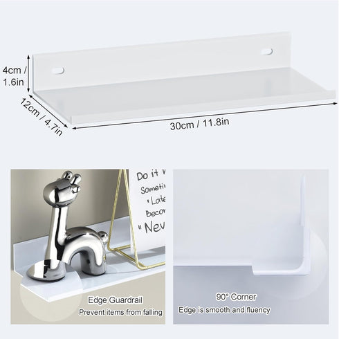 30cm, 2 Pack, HNVNER White Adhesive Shower Caddy Floating Bathroom Shelves for Wall Metal Bathroom Wall Shower Shelves