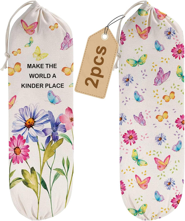 2PCS Butterfly Plastic Bag Holder for Kitchen Essentials, Reusable Hanging Grocery Bag
