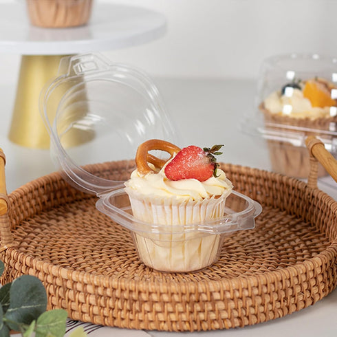i-CHONY Individual Cupcake Holder - Clear Plastic Dome Single Cupcake Carrier Boxes (50pcs)