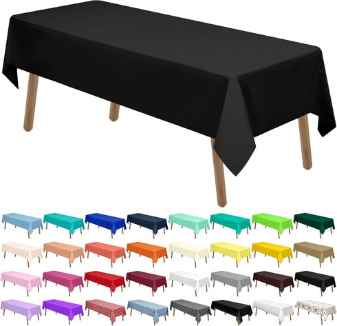 Black Plastic Tablecloths PARTY ULYJA, 2 Pack Disposable Table Covers 54 x 108 Inch for Parties
