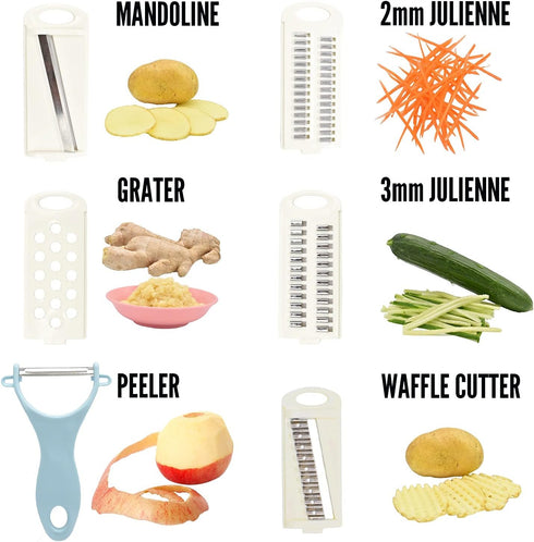 5 in 1 Mandoline Slicer for Kitchen, Blue Vegetable Slicer Multi Blade, Veggie Shredder, Potato Chip Cutter, Julienne
