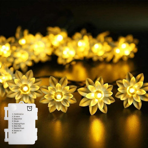 echosari Flower String Lights Battery Operated, 158" Lotus Flower Fairy Lights with Auto Timer 8 Modes, Soft Rubber